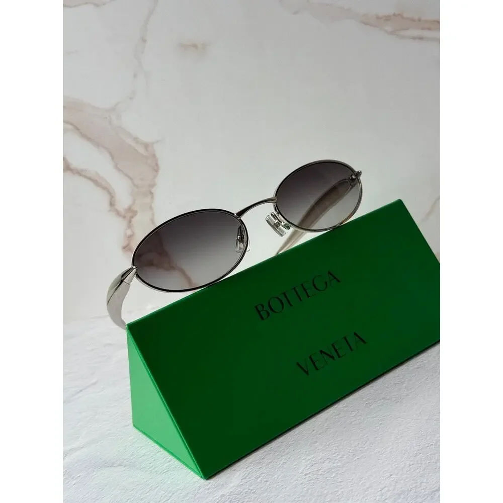 NEW Bottega Veneta BV1386S Silver Sardine Oval Sunglasses $655